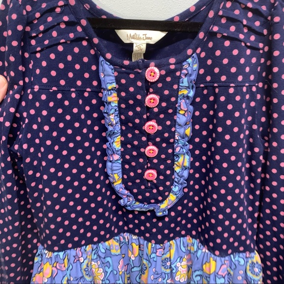 Matilda Jane Clothing Navy & Pink Polka Dot To Market A-Line Dress size 10 - Picture 3 of 4
